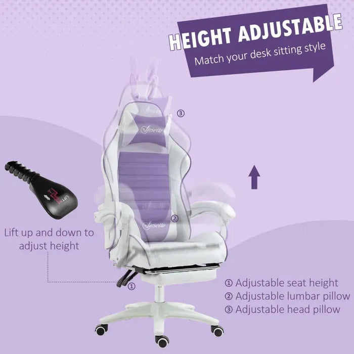 Gaming Chair with Removable Rabbit Ears, Footrest and Lumber Support in Purple - Little and Giant Explorers Vinsetto