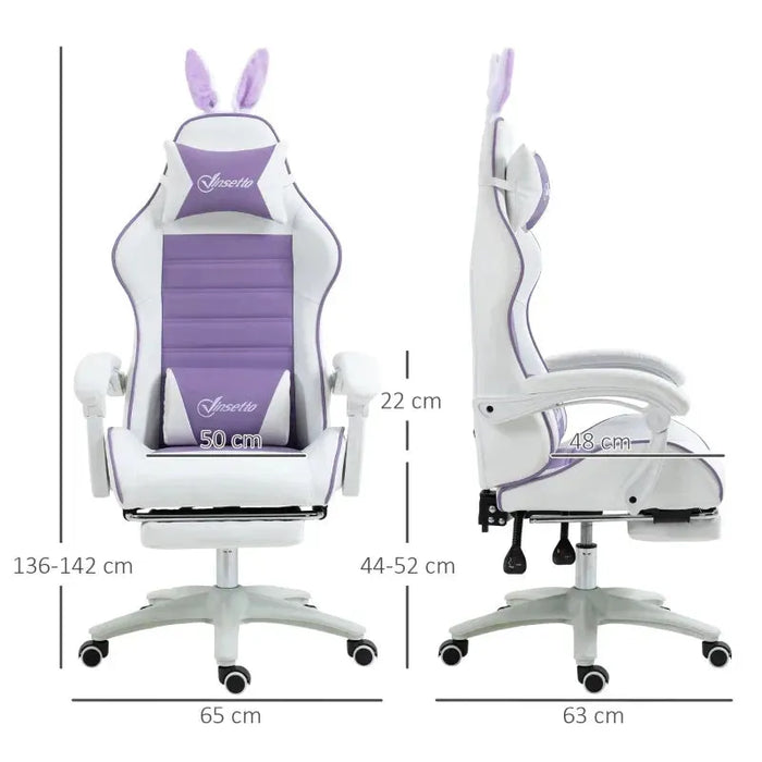 Gaming Chair with Removable Rabbit Ears, Footrest and Lumber Support in Purple - Little and Giant Explorers Vinsetto