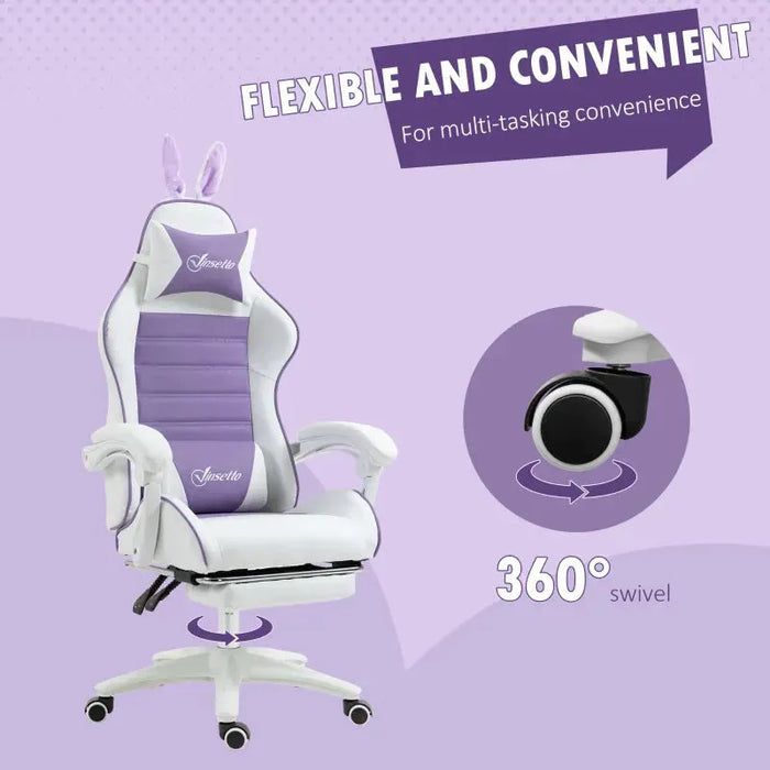 Gaming Chair with Removable Rabbit Ears, Footrest and Lumber Support in Purple - Little and Giant Explorers Vinsetto