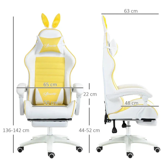 Gaming Chair with Removable Rabbit Ears, Footrest and Lumber Support in Yellow - Little and Giant Explorers Vinsetto