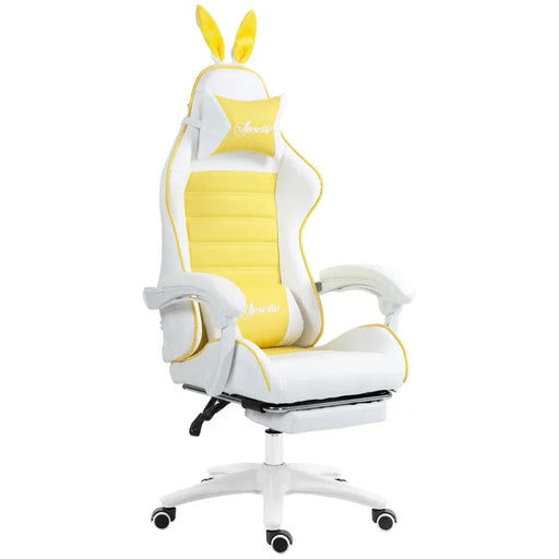 Gaming Chair with Removable Rabbit Ears, Footrest and Lumber Support in Yellow - Little and Giant Explorers Vinsetto