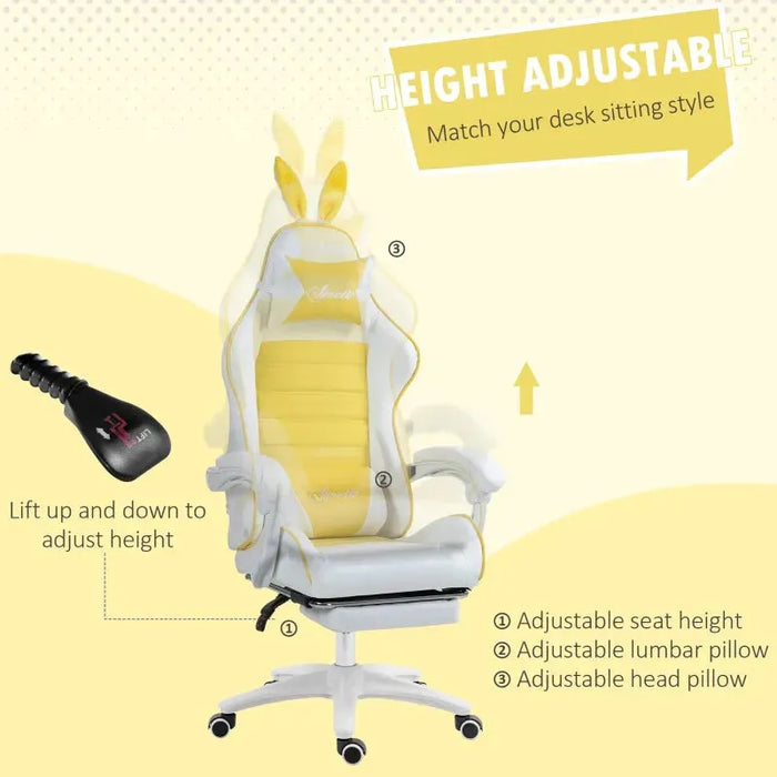 Gaming Chair with Removable Rabbit Ears, Footrest and Lumber Support in Yellow - Little and Giant Explorers Vinsetto