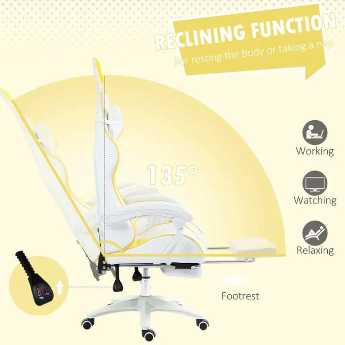 Gaming Chair with Removable Rabbit Ears, Footrest and Lumber Support in Yellow - Little and Giant Explorers Vinsetto