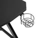 Black gaming desk corner with metal cup holder and Z shape leg frame