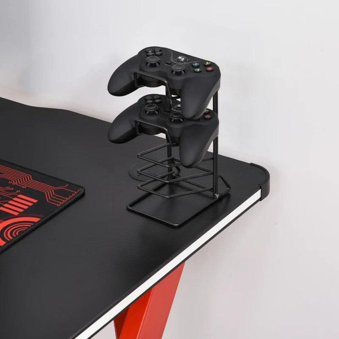 Gaming Desk with Carbon Fibre Surface, Headphone Hook, Cup Holder and Controller Rack - Little and Giant Explorers HOMCOM