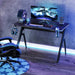 Gaming Desk with Carbon Fibre Surface with LED Lights in Black - Little and Giant Explorers HOMCOM