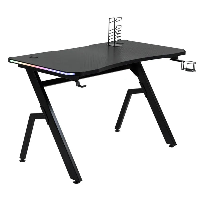 Gaming Desk with Carbon Fibre Surface with LED Lights in Black - Little and Giant Explorers HOMCOM