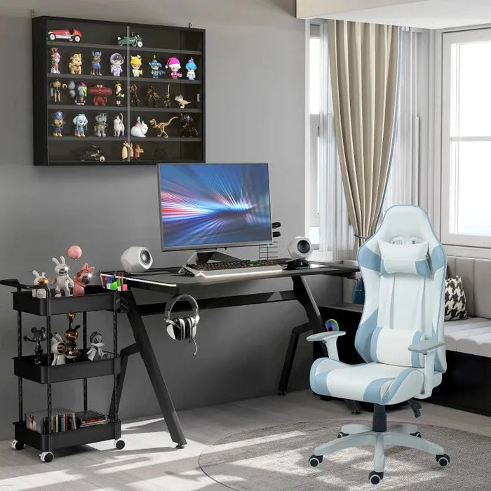 Gaming Desk with Carbon Fibre Surface with LED Lights in Black - Little and Giant Explorers HOMCOM