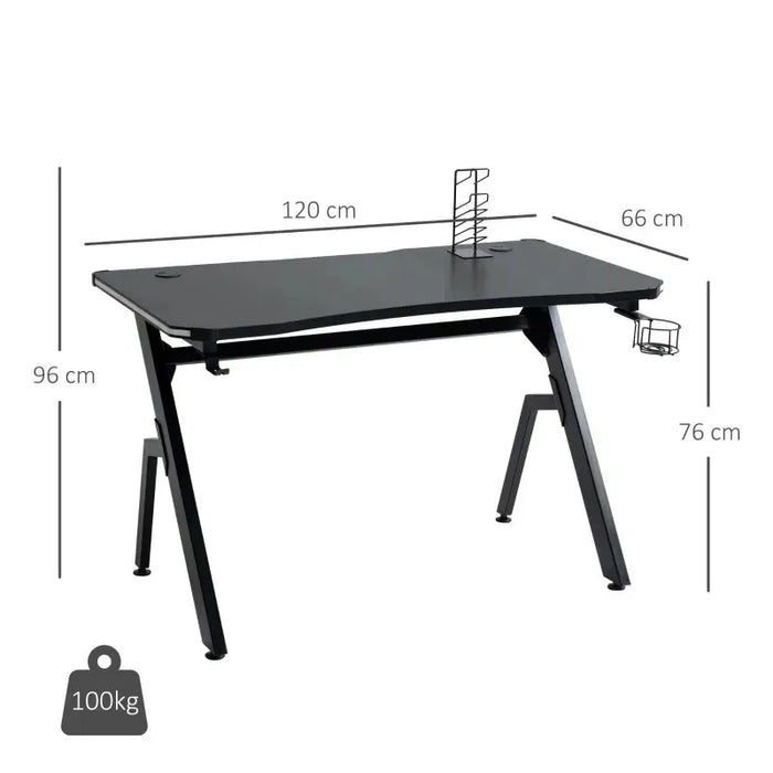 Gaming Desk with Carbon Fibre Surface with LED Lights in Black - Little and Giant Explorers HOMCOM