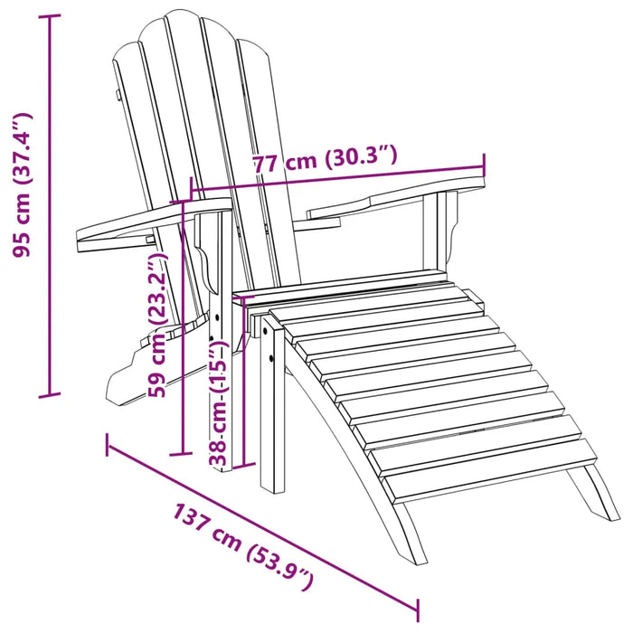 Garden Adirondack Chair with Footrest Solid Wood Teak - Little and Giant Explorers vidaXL