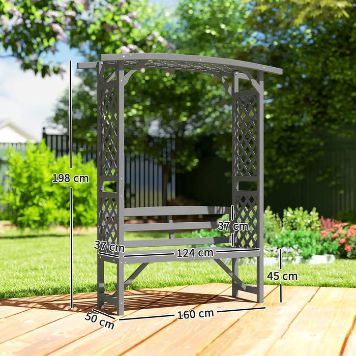 Garden Arbour with Bench | Wooden Pergola Seat in Grey - Little and Giant Explorers Outsunny