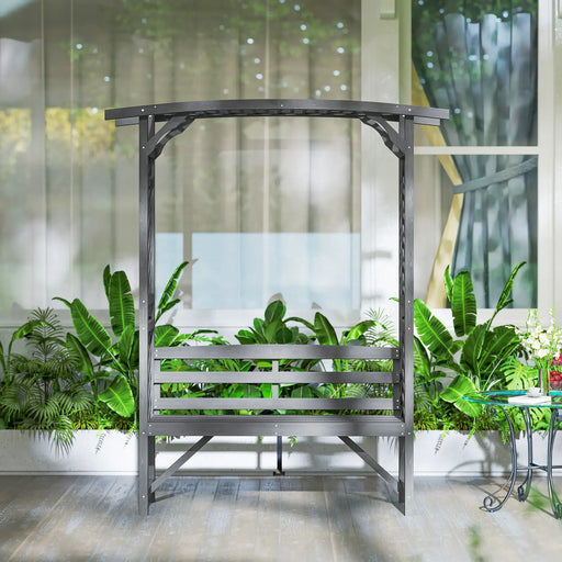 Garden Arbour with Bench | Wooden Pergola Seat in Grey - Little and Giant Explorers Outsunny