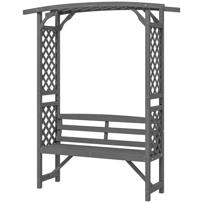 Garden Arbour with Bench | Wooden Pergola Seat in Grey - Little and Giant Explorers Outsunny