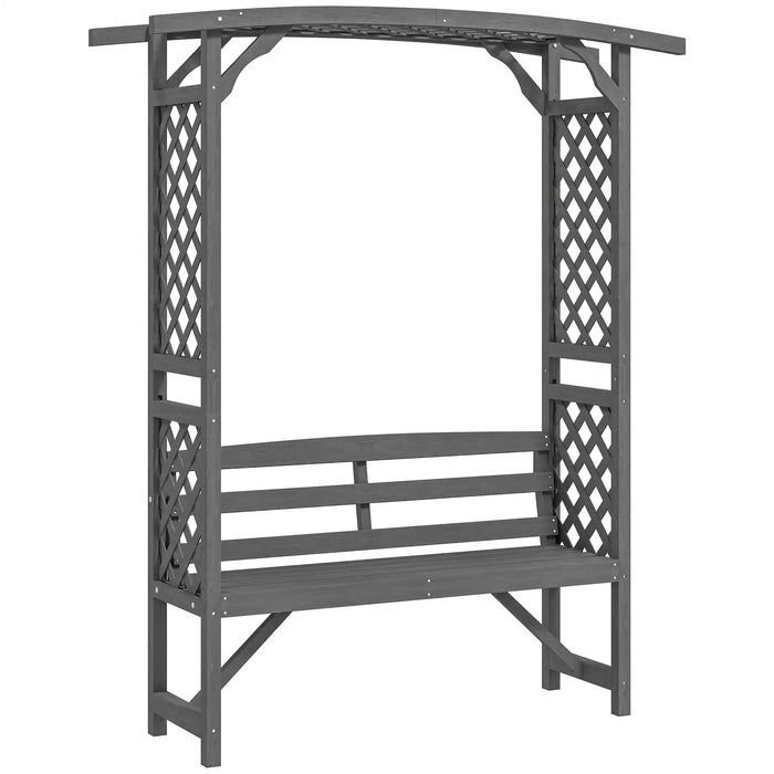 Garden Arbour with Bench | Wooden Pergola Seat in Grey - Little and Giant Explorers Outsunny