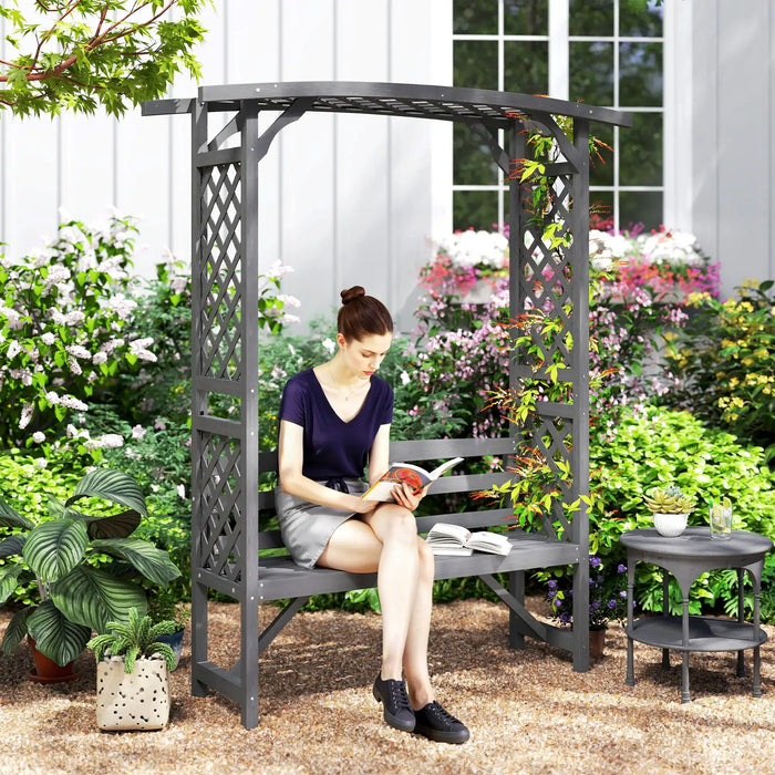 Garden Arbour with Bench | Wooden Pergola Seat in Grey - Little and Giant Explorers Outsunny