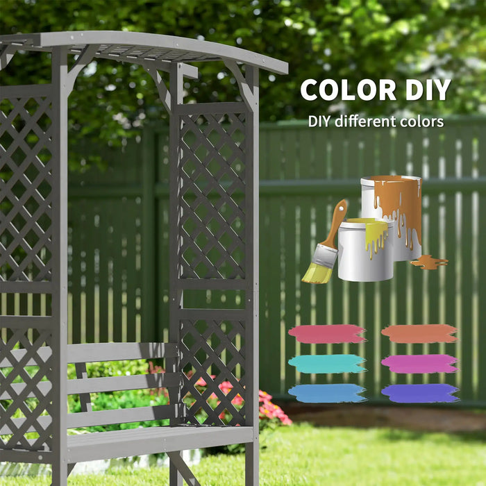 Garden Arbour with Bench | Wooden Pergola Seat in Grey - Little and Giant Explorers Outsunny