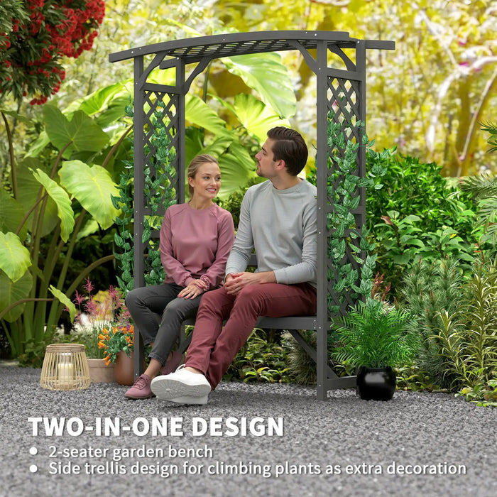 Garden Arbour with Bench | Wooden Pergola Seat in Grey - Little and Giant Explorers Outsunny