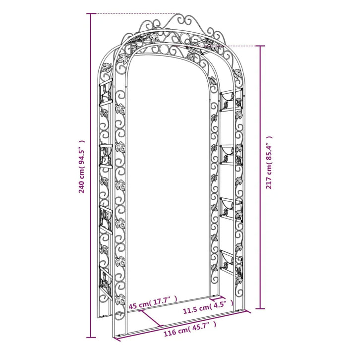 Garden Arch Black in Steel (116 x 45 x 240cm) - Little and Giant Explorers vidaXL