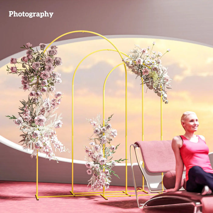 Wedding Arch Stands Gold Tone | Three-Piece Metal Set for Garden Events - Little and Giant Explorers Outsunny