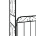 Black powder-coated steel garden arch with decorative gate and scrollwork design