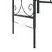 Black powder coated steel garden arch gate with decorative scroll design detail