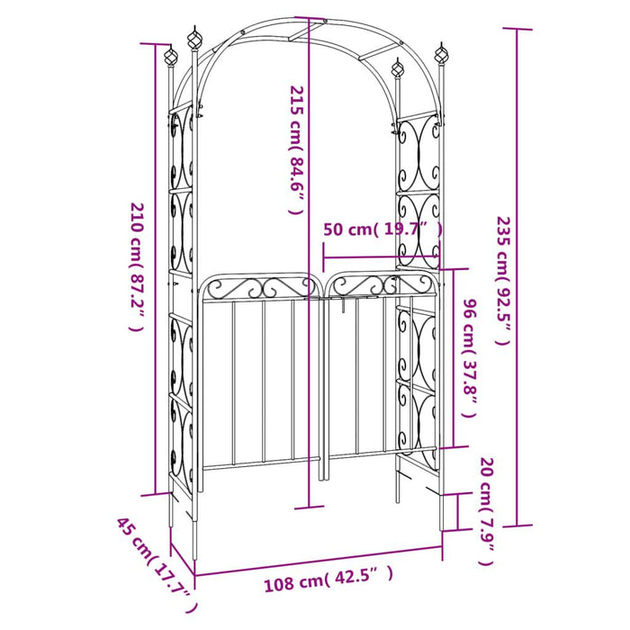 Garden Arch with Gate in Black and Steel (108 x 45 x 235cm) - Little and Giant Explorers vidaXL