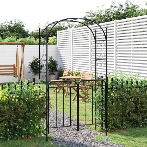 Garden Arch with Gate in Black and Steel (108 x 45 x 235cm) - Little and Giant Explorers vidaXL