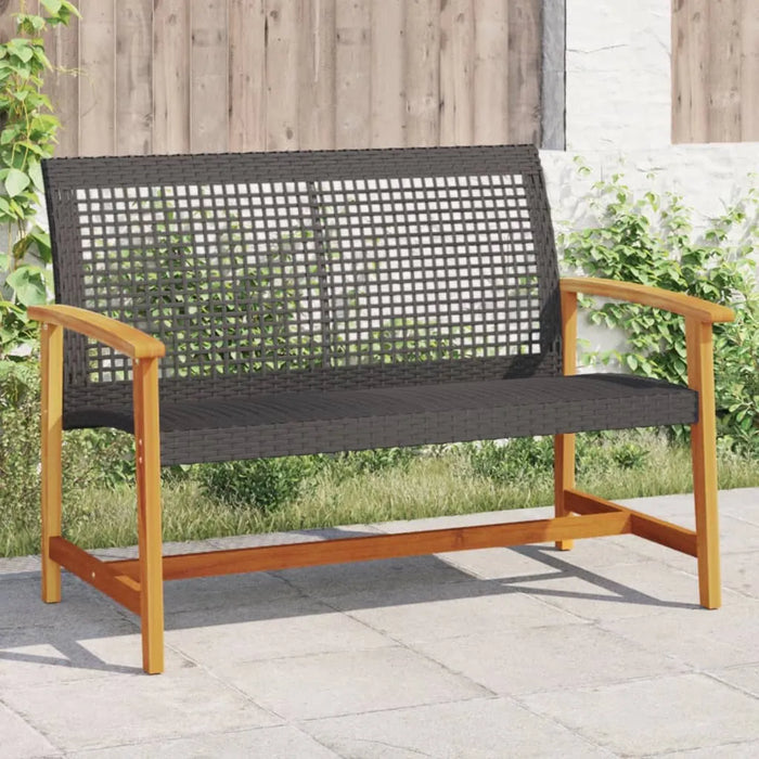 Garden Bench Black 112 cm Poly Rattan and Acacia Wood - Little and Giant Explorers vidaXL