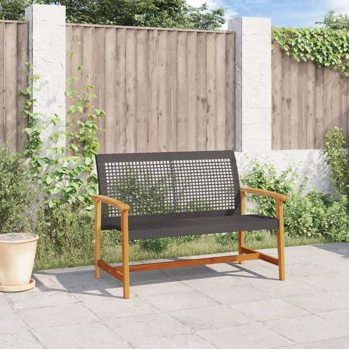 Garden Bench Black 112 cm Poly Rattan and Acacia Wood - Little and Giant Explorers vidaXL