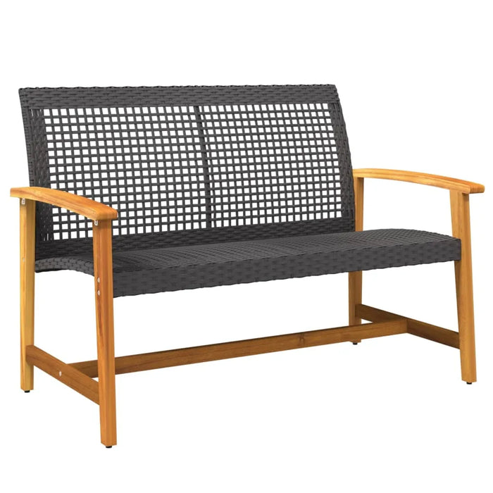 Garden Bench Black 112 cm Poly Rattan and Acacia Wood - Little and Giant Explorers vidaXL