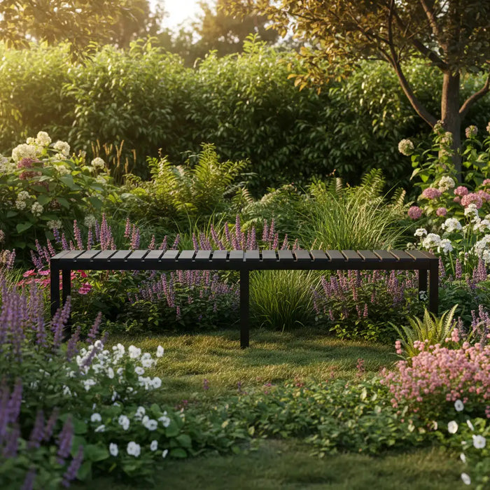 Garden Bench – Black | Contemporary Outdoor Bench - PS Board Seat and Iron Frame VIDAXL