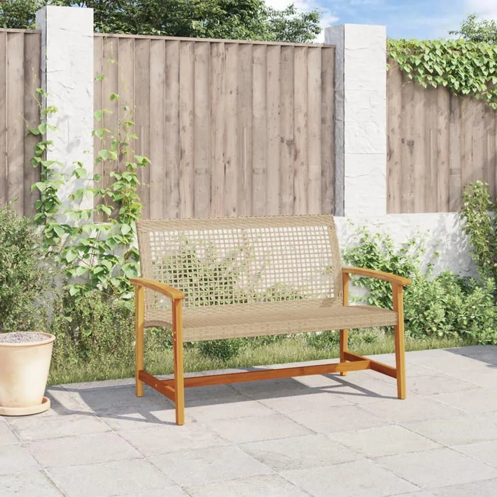 Garden Bench in Beige, Poly Rattan and Acacia Wood 112cm - Little and Giant Explorers vidaXL