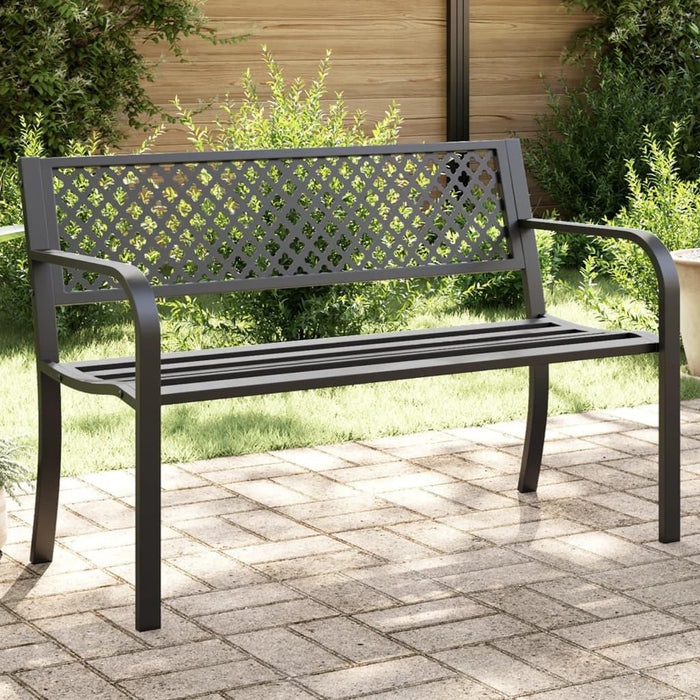 Garden Bench in Black and Steel (119cm) - Little and Giant Explorers vidaXL