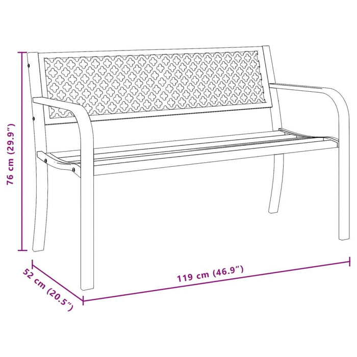 Garden Bench in Black and Steel (119cm) - Little and Giant Explorers vidaXL