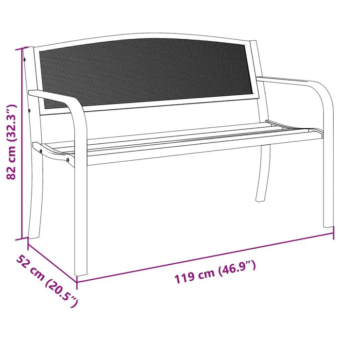 Garden Bench in Black and Steel (119cm) - Little and Giant Explorers vidaXL