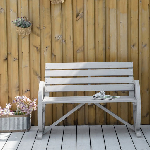Garden Bench | Grey Fir Wood with Wagon Wheel Armrests 105.5cm - Little and Giant Explorers Outsunny