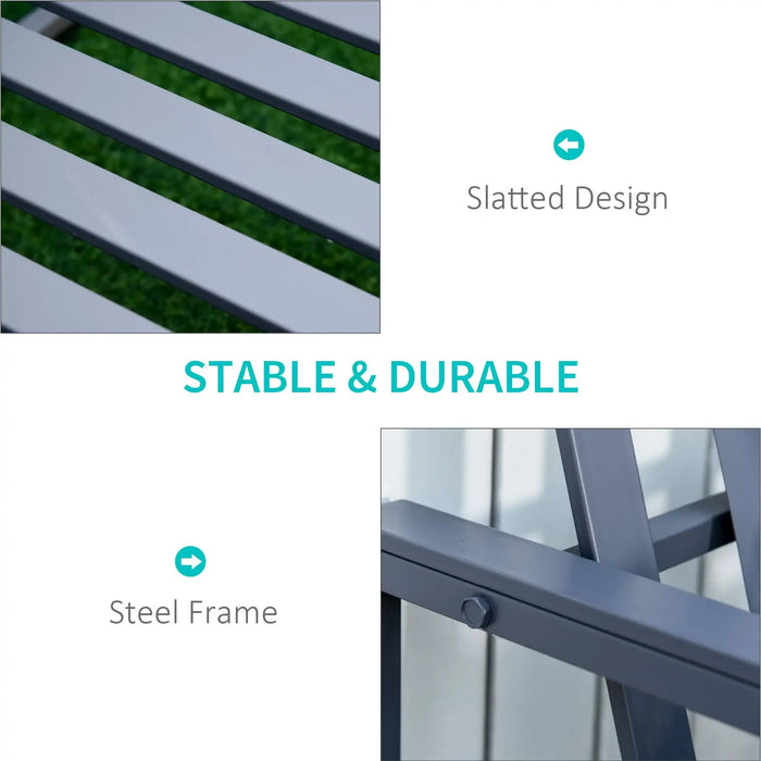 Garden Bench | Grey Steel Metal Two-Seater with Line Design and High Back Support - Little and Giant Explorers Outsunny