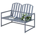 Garden Bench | Grey Steel Metal Two-Seater with Line Design and High Back Support - Little and Giant Explorers Outsunny