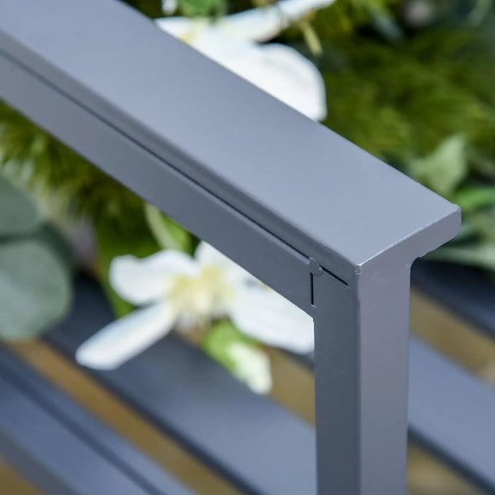 Garden Bench | Grey Steel Metal Two-Seater with Line Design and High Back Support - Little and Giant Explorers Outsunny