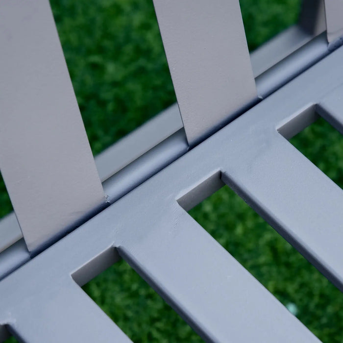 Garden Bench | Grey Steel Metal Two-Seater with Line Design and High Back Support - Little and Giant Explorers Outsunny