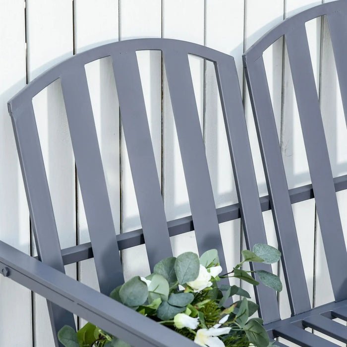 Garden Bench | Grey Steel Metal Two-Seater with Line Design and High Back Support - Little and Giant Explorers Outsunny