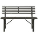 Black powder-coated steel garden bench with slatted backrest and practical design