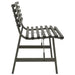 Black powder-coated steel garden bench with slatted backrest and seat, side view