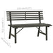 Black powder-coated steel garden bench with slatted backrest, 110 cm length, on white background