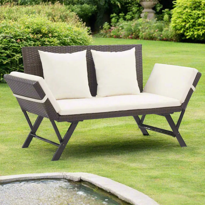 Garden Bench with Cushions Brown 176 cm Poly Rattan - Little and Giant Explorers vidaXL