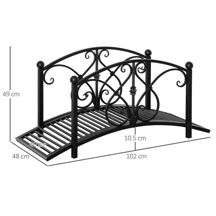 Garden Bridge – Black Metal | Arched Design with Floral Rails - Decorative Pond OUTSUNNY - Little and Giant Explorers Outsunny