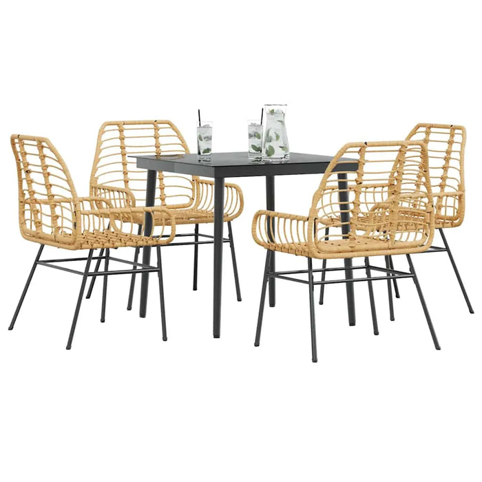 5-Piece Garden Dining Set in Brown and Poly Rattan Glass - Little and Giant Explorers vidaXL