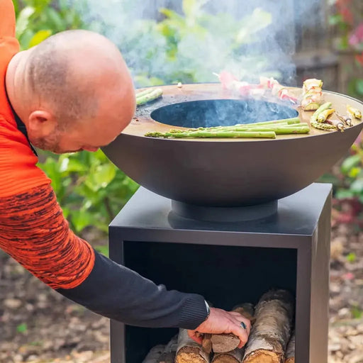 Garden Fireplace with BBQ Grill 'ONYX' Classic with Cover 60cm - Little and Giant Explorers RedFire