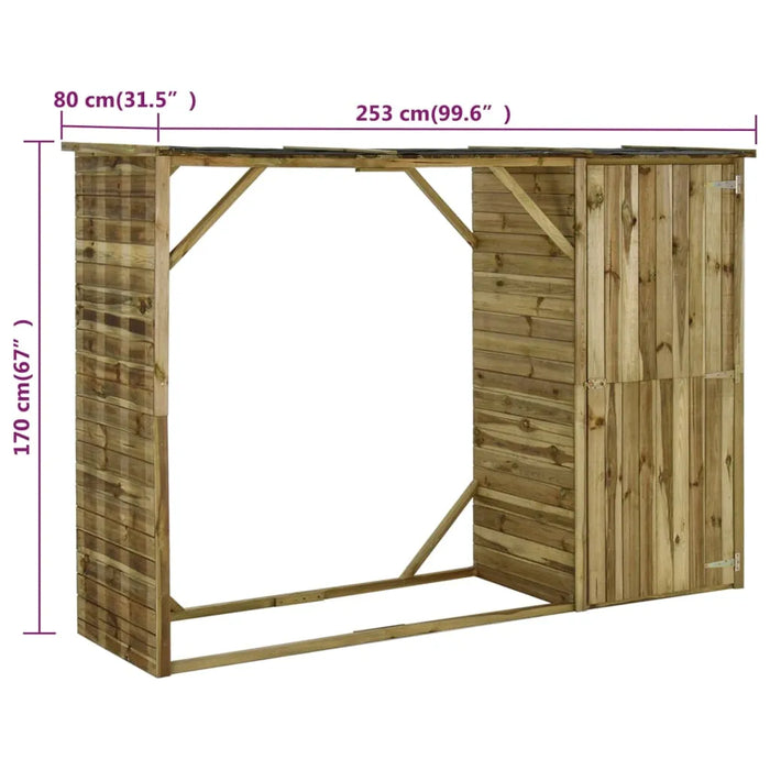 Garden Firewood/Tool Storage Shed in Pinewood (253 x 80 x 170cm) - Little and Giant Explorers vidaXL