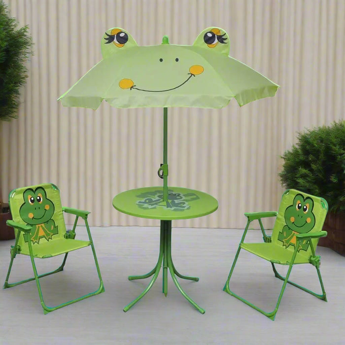 3 Piece Kids' Garden Bistro Set with Parasol in Green - Little and Giant Explorers vidaXL
